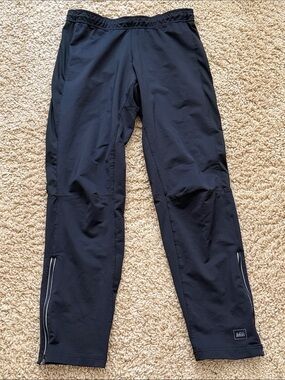 REI Tech Track Pants Trail Running Black Gorpcore Vintage Aesthetic Ankle Zip L